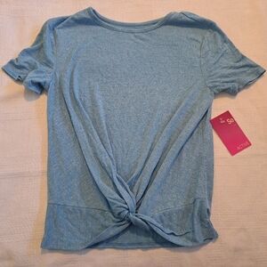 So Active girls size 7 short sleeve blue shirt, knot front bottom, New
